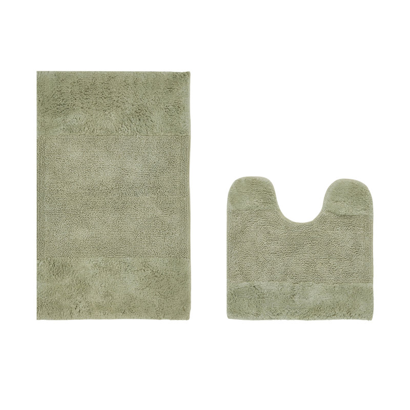Makaylynn Premium 100% Cotton 2 Piece Bath Rug Sets with Non-Slip Backing, Machine Washable, Luxurious Solid Pattern Super Absorbent & Tufted Weave Bath Mat for Bathroom, Shower, and Tub