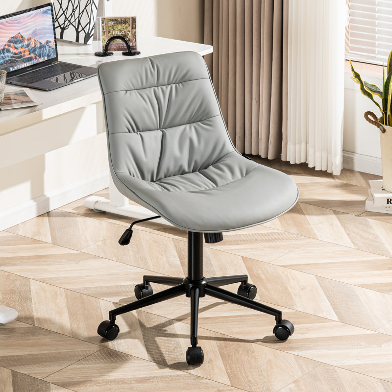 Isayiah Upholsterd Swivel Office Chair Faux Leather Task Chair Computer Desk Chair, Gray