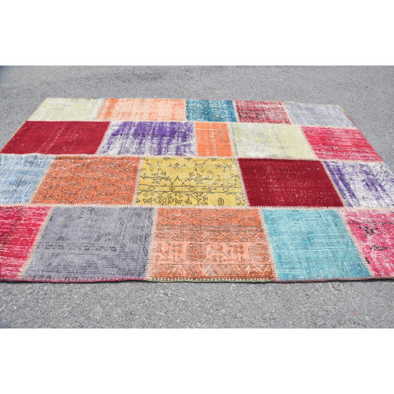 Tapis Oushak, tapis turcs, tapis de cuisine, tapis tissé à plat rouge, tapis rétro, grands tapis de 5,2 x 7,8 pi