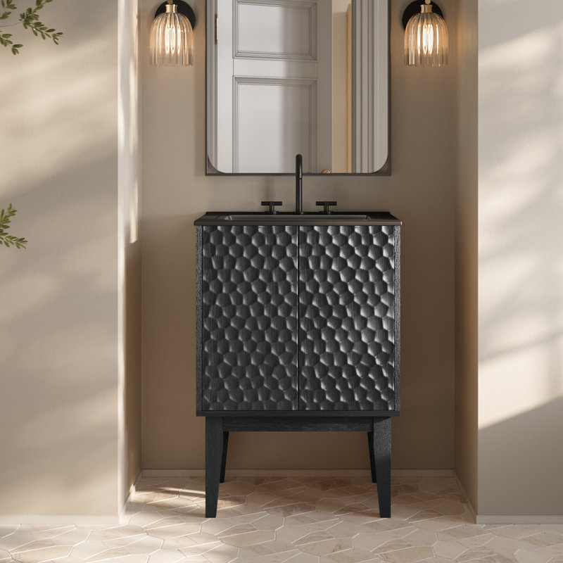 Bosse 24" Freestanding Bathroom Vanity in Black Oak with Black 3-Hole Centerset Sink Top, 4" Centerset, Black, Black Oak