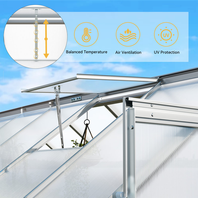 Serre en polycarbonate à double paroi 8 pi x 12 pi avec cadre en aluminium