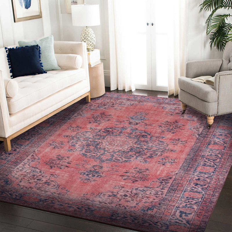 Tapis oriental rose à motif tissé rétro, Rectangle 9 pi 11 po x 13 pi 2 po