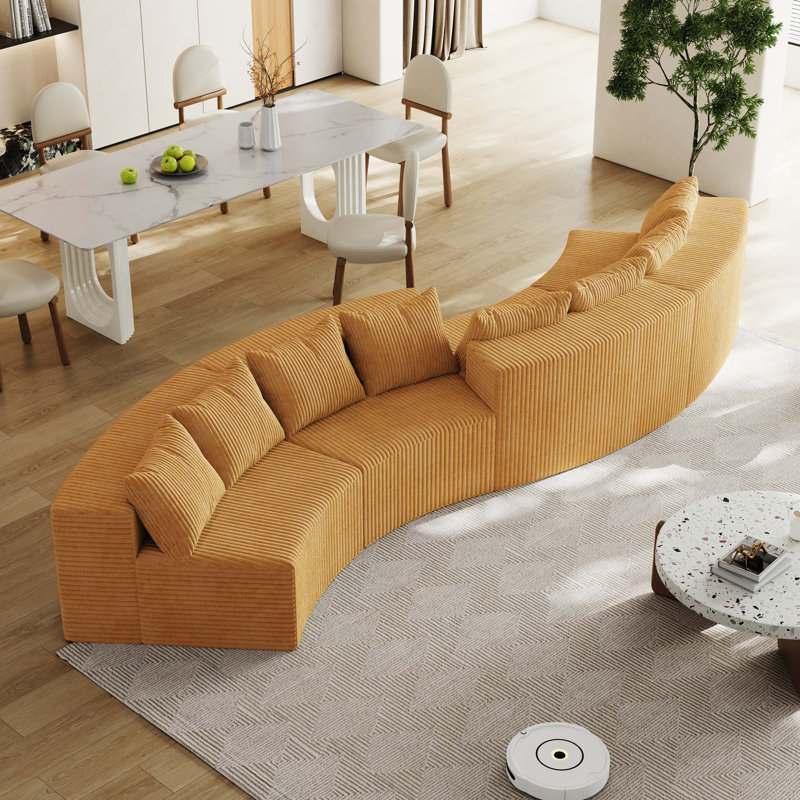 Canapé modulaire incurvé en velours côtelé avec 8 coussins Cordaloy, Jaune