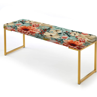 Retro Pastel Bouquet Revival - Eclectic Upholstered Gold Bench