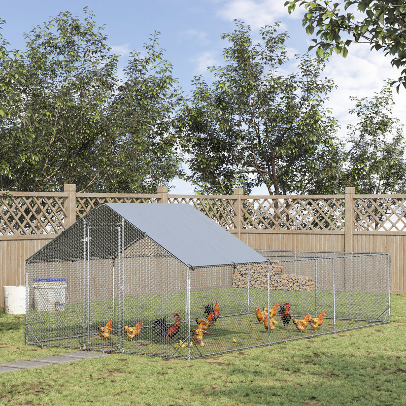 Spacious Chicken Coop With Lockable Door & Galvanized Steel Frame, Waterproof , 9.8' X 19.7' 6.4 Metal Run Coop, Waterproof, Cage For Chickens, Ducks, Rabbits,