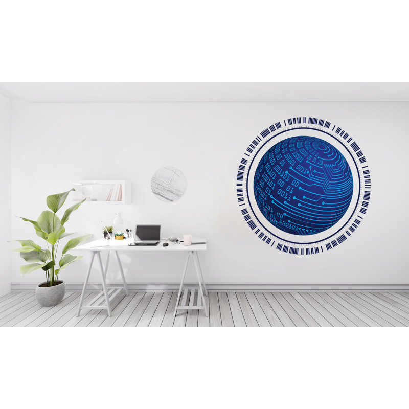 Autocollant mural de circuit imprimé, art mural en vinyle Globe, décoration de circuit d'ordinateur, autocollant mural de code de science binaire, bureau 169LU