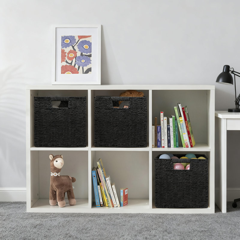 Paniers de rangement en osier tissés à la main, paquet de 3, bacs de rangement carrés pliables pour tablettes et placard