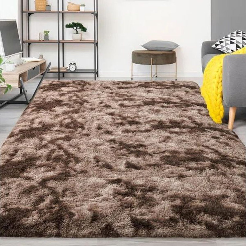 Tapis à poil long Antonije Tie Dye, Rectangle 9 pi x 12 pi, Brun