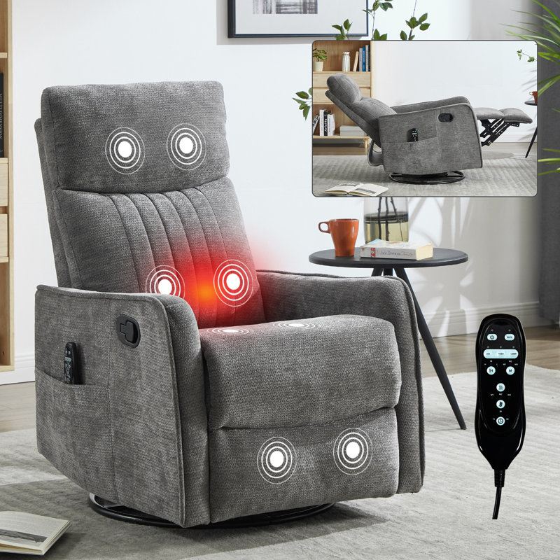 Heat Massage Manual Recliner Chair With Rocker And Swivel In Fabric For Living Room, Dark Gray