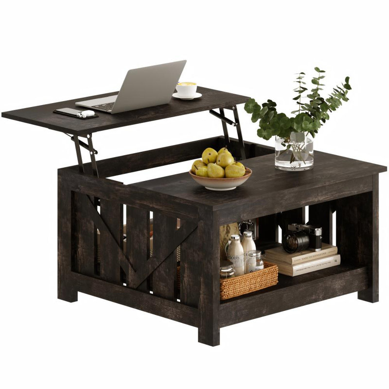 Torron Lift Top Farmhouse Coffee Table with Storage,Wood Cocktail Table, Dark Rustic Oak