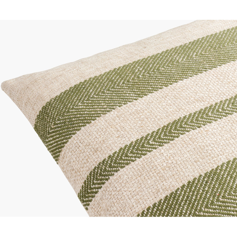 Mobley Accent Throw Pillow Cover, Light Beige/Grass Green Striped, 20"H x 20"W