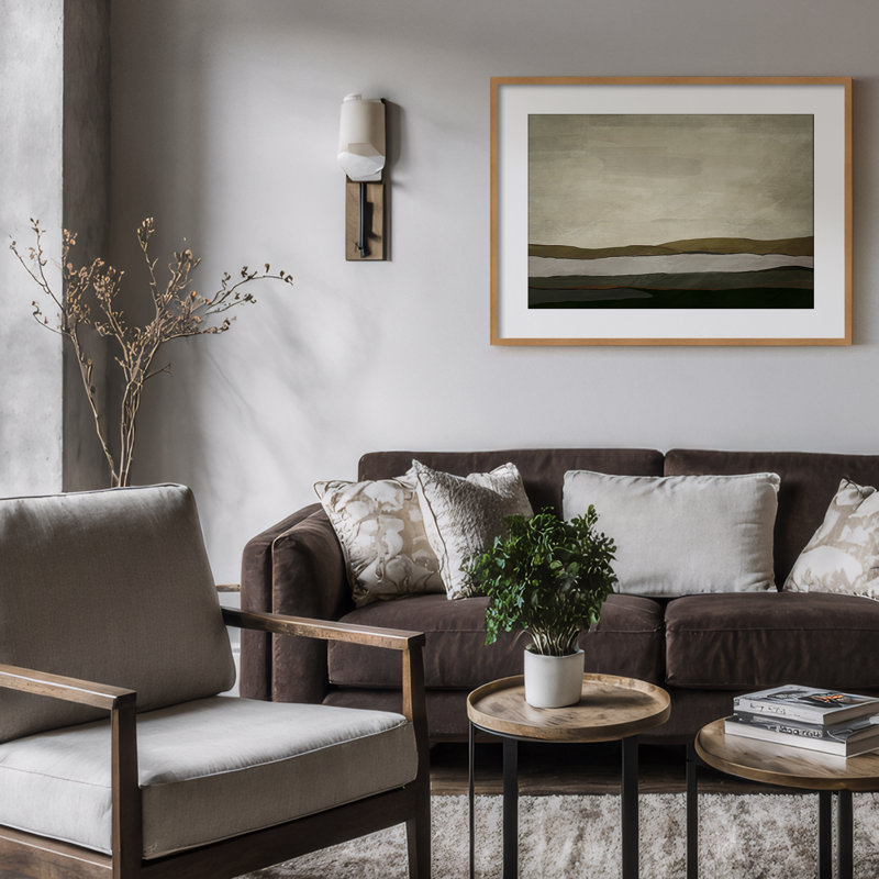 Terra Modscape VII par Chichi - Peinture de paysage moderne, Tanné, H 36 po x l 48 po