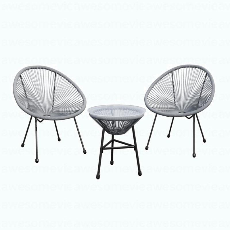 Ensemble bistro 3 pièces avec 2 chaises grises et table en verre Acapulco, Gris
