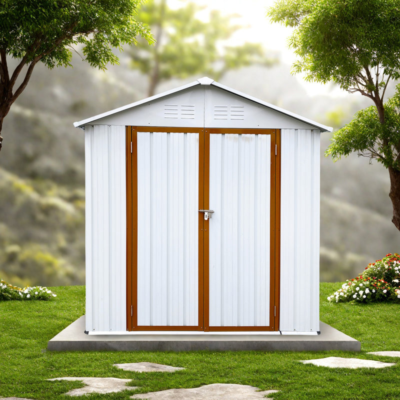 Metal garden sheds outdoor storage sheds, White/Orange, 75.6" H x 73" W x 50" D