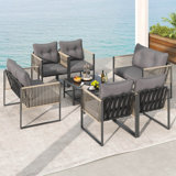 8 Pcs Patio Furniture Set Pe Rattan Conversation Sofa Set With Thick Cushions