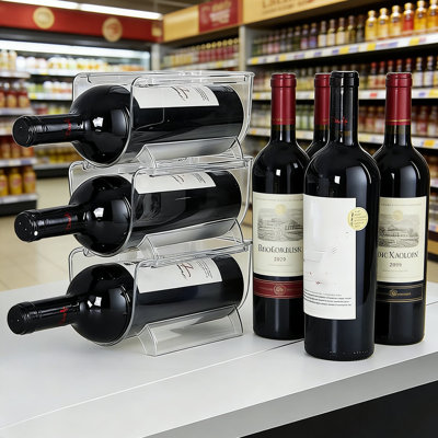 Support de rangement pour bouteilles de vin en acrylique transparent pour réfrigérateur et comptoir - Paquet de 6 porte-bouteilles incassables pour le rangement et l'organisation