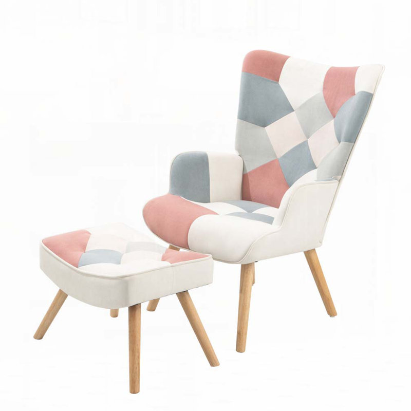 Fauteuil d'appoint avec repose-pieds, Rose