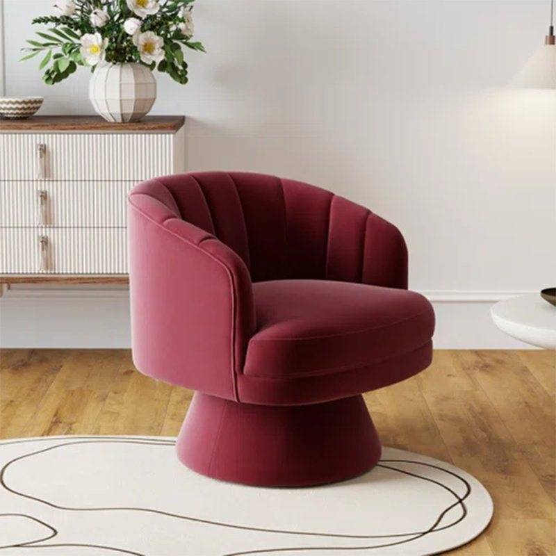 Murrow Velvet Swivel Barrel Chair, Red