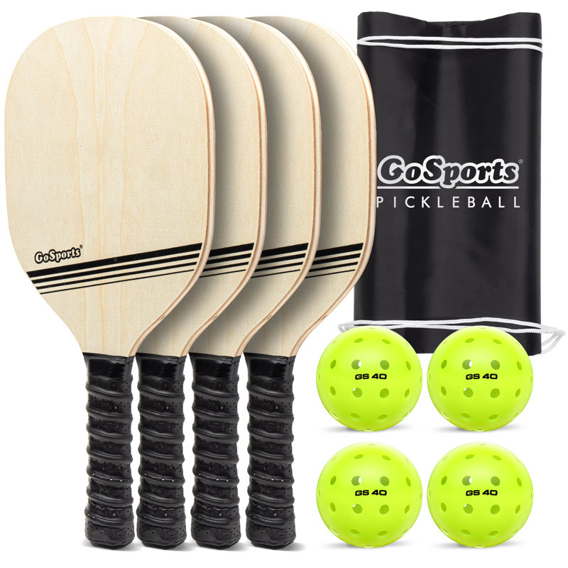 Ensemble de jeu de pickleball GoSports avec 4 raquettes, 4 balles de pickle réglementaire et étui de transport - rétro