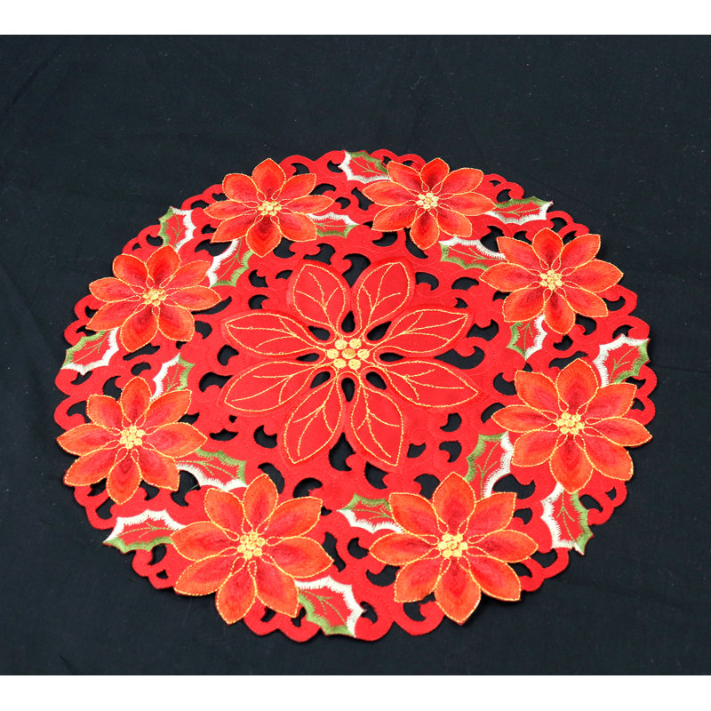 Bumpy Floral Round Christmas Tablecloth, 14" x 14"