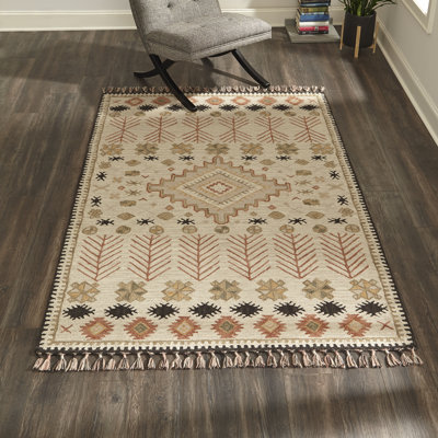 Tapis rose / beige en laine sud-ouest crocheté à la main Anine