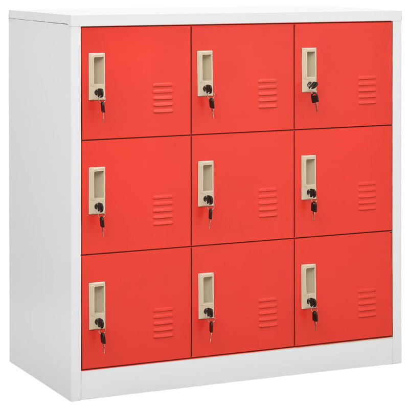 Metal 3 - Tier 90cm School Locker, Light Grey/Red