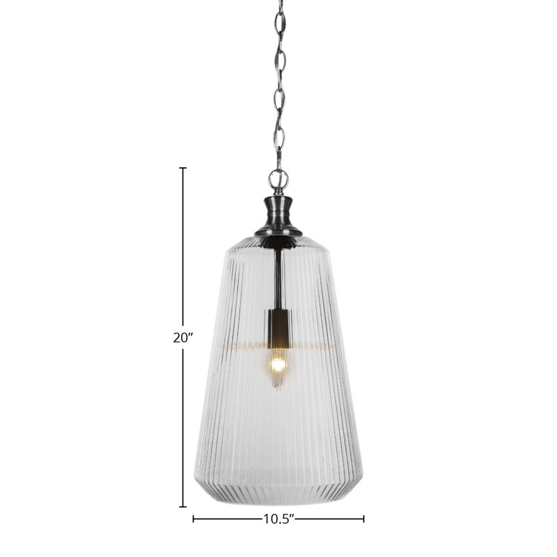 Luminaire suspendu à chaîne Carina, fini nickel brossé avec verre côtelé transparent de 11 po