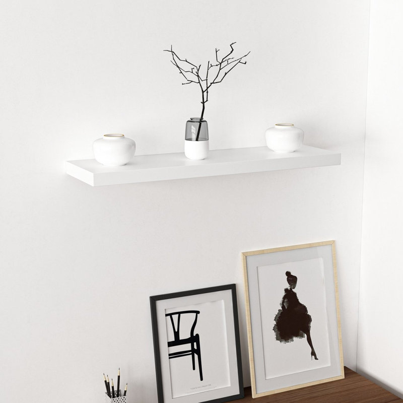 Étagère murale moderne Colesen, blanc, 31,5 x 1,4 x 9,1 pouces | 100% panneau de particules enduit de mélamine, épaisseur: 0,7 pouce | Conception élégante pour la maison et le bureau, solution compacte, décor élégant et fonctionnel