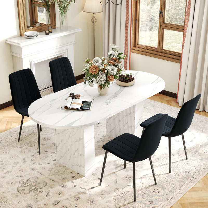 Oval Dining Table Set With 4-6 Matching Chairs For Dining Room, 5 Pieces: Table, 4 Chairs, Black