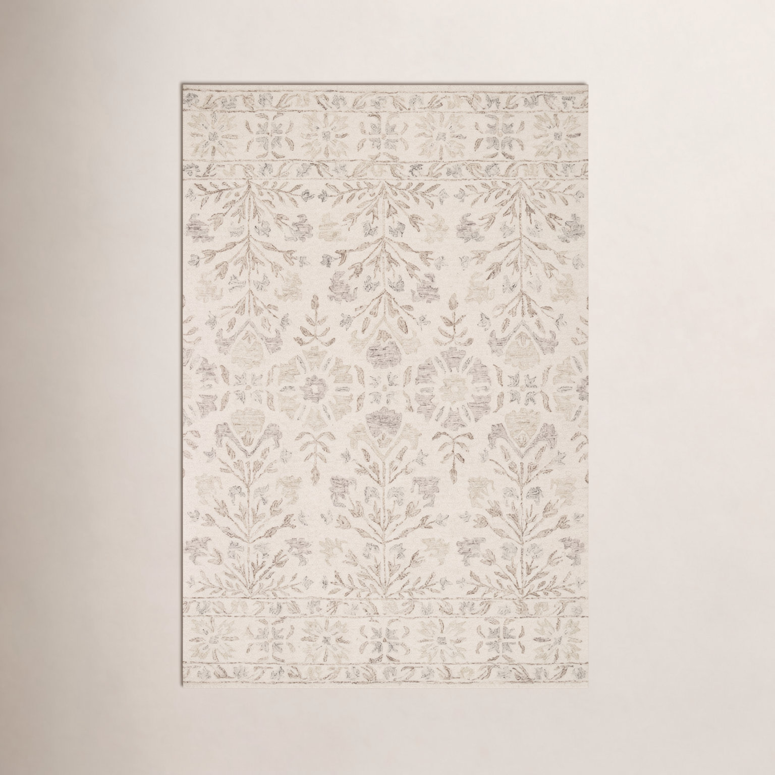 Aden Hand Hooked Ivory/Brown/Grey Floral Wool Rug, Rectangle 5' x 7'6"
