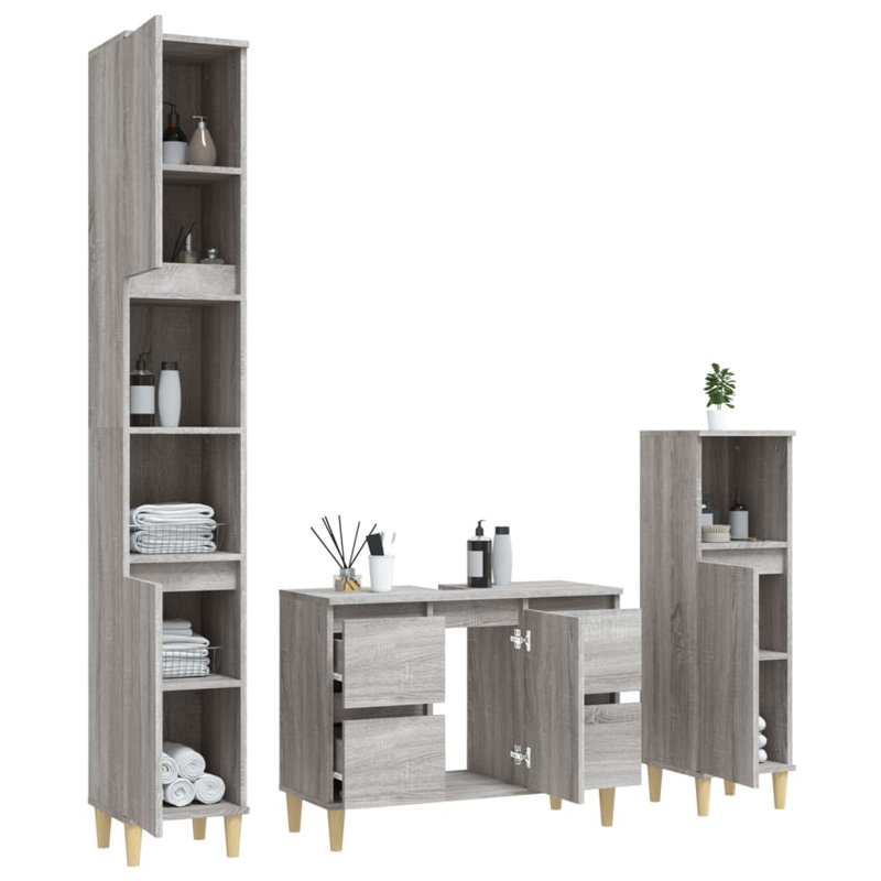 Afner Bathroom Storage Furniture Set, Grey Sonoma