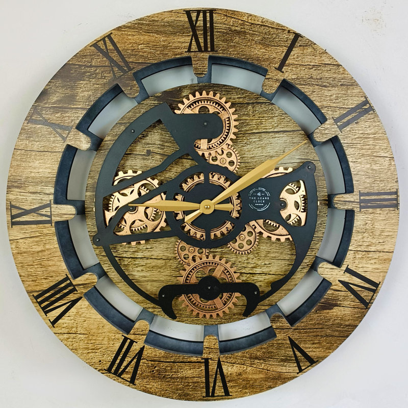 Solid Wood Wall Clock, Gold Antique