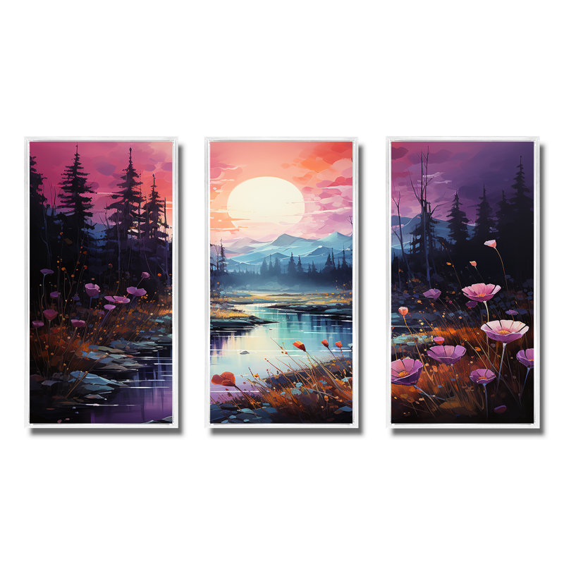 Art mural Northern Lights, H 40 po x l 60 po x P 1 po, Cadre flottant blanc
