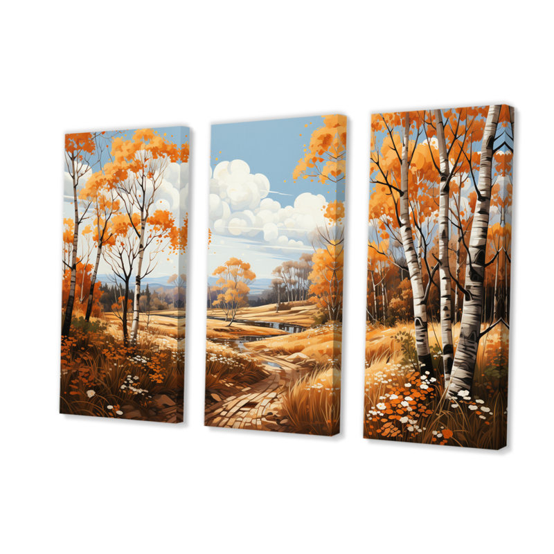 Birch Woods Gilded Pathway IV sur toile, 3 pièces, H 28 po x l 36 po x P 1 po