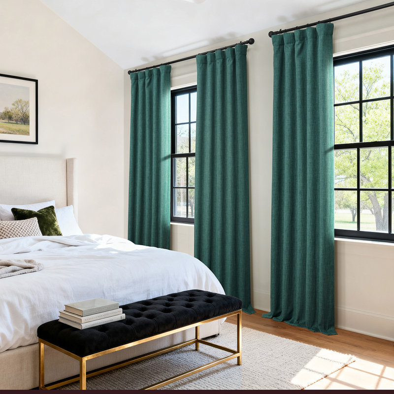 Ottis Faux Linen Room Darkening Curtain Panel, Slate Teal, 50" W x 84" L