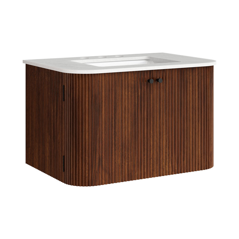 Meuble-lavabo mural 30 po avec lavabo en marbre Zia, Noyer