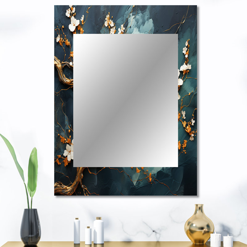 Gold and Green Abstract marble Aura V - Marble Wall Mirror, Modern Decorative Mirror, Printed Metal Art, 40" x 30"