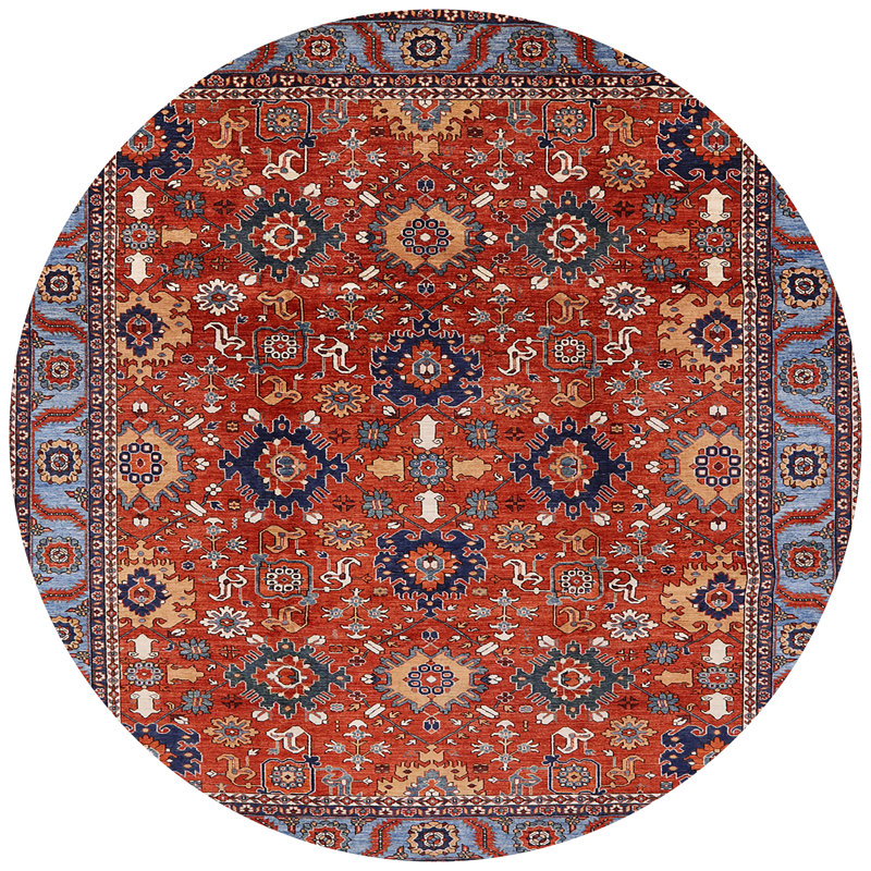 Tapis oriental rouge et bleu, Rond 6 pi