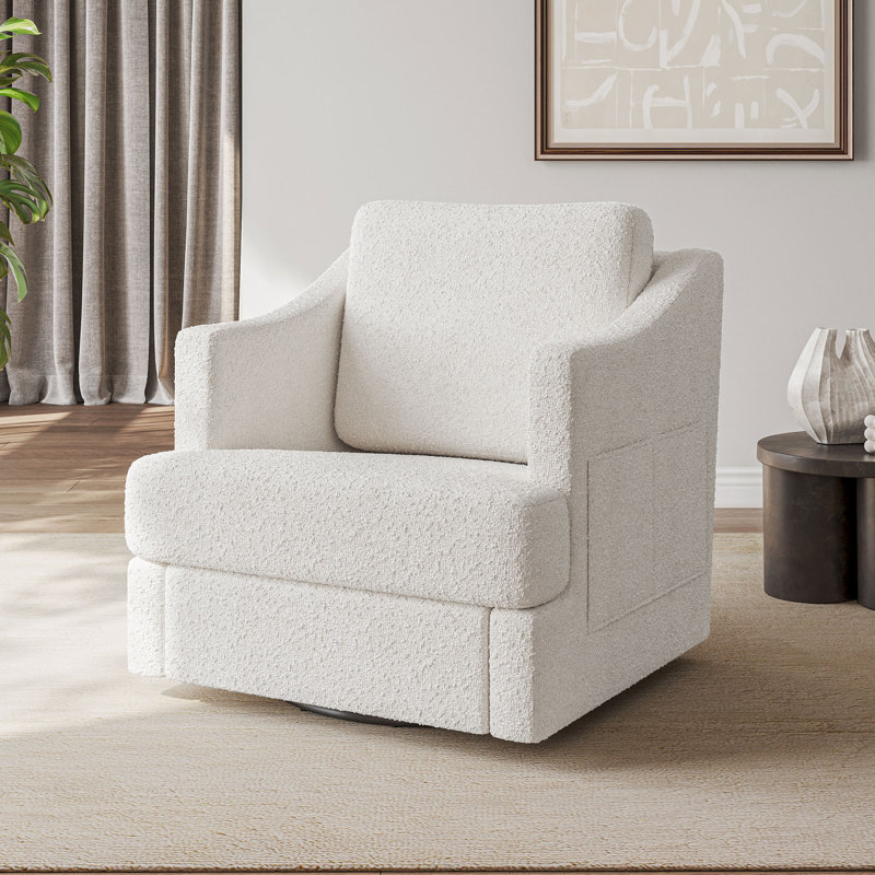 Shuksan Upholstered Swivel Armchair, White Polyester
