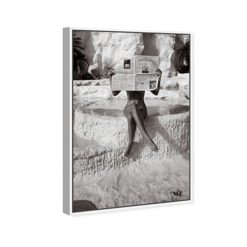 Nude Beach Reader BW I Canvas Landscape & Nature Print by Oliver Gal, 25"H x 17"W, White Frame