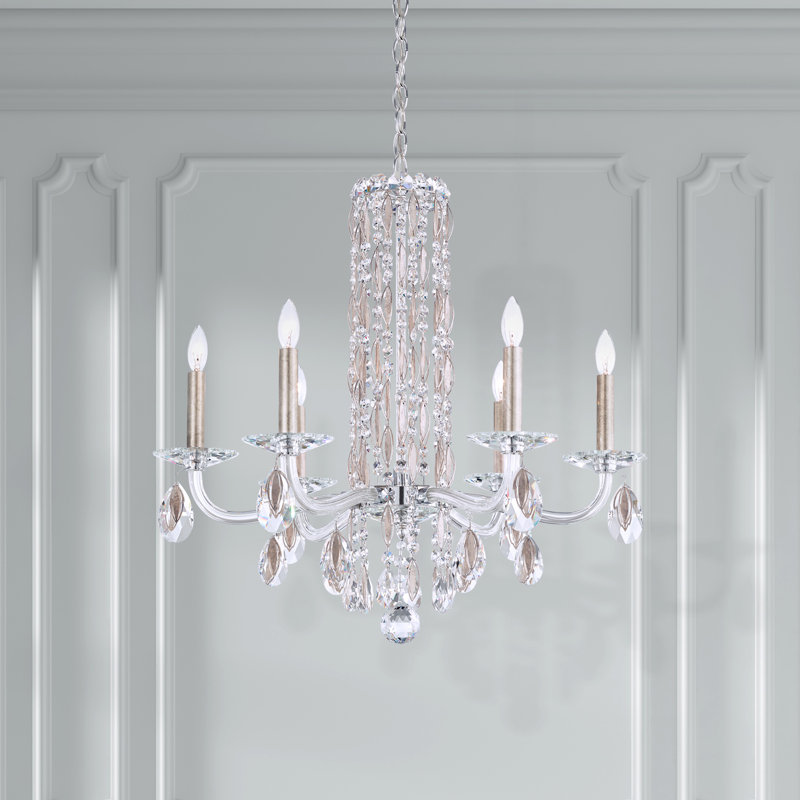Siena 6 Light 24.5in x 23.5in Chandelier in Antique Silver with Clear Radiance Crystals, Chinese (K9), White