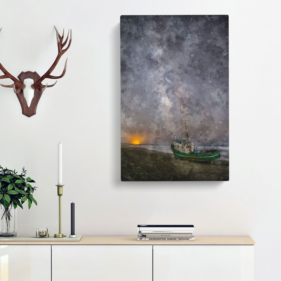 Grounded Fishing Boat At Dusk - Wrapped Canvas