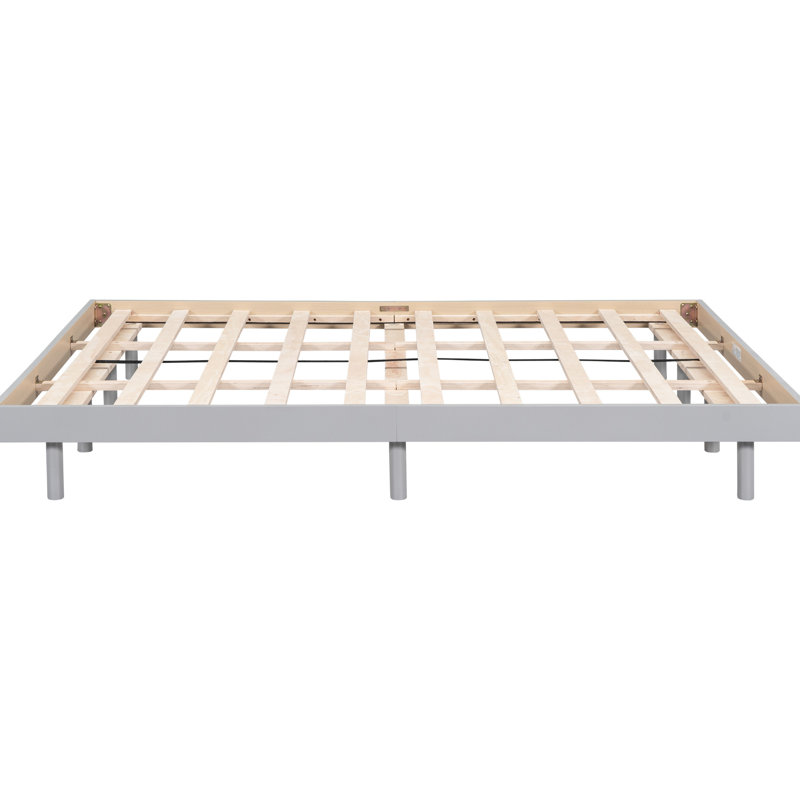 Queen-Size Floating Platform Bed In Grey - Stable And Stylish Construction Modern For Queen Elegant Appearance Durability