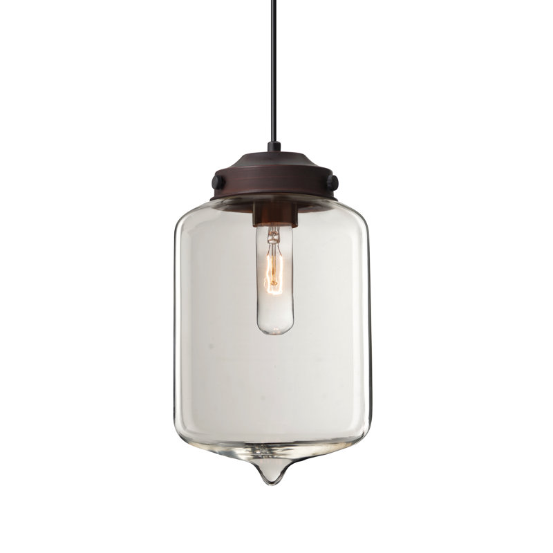 Luminaire à pot simple 1 lumières, Bronze brossé, Transparent