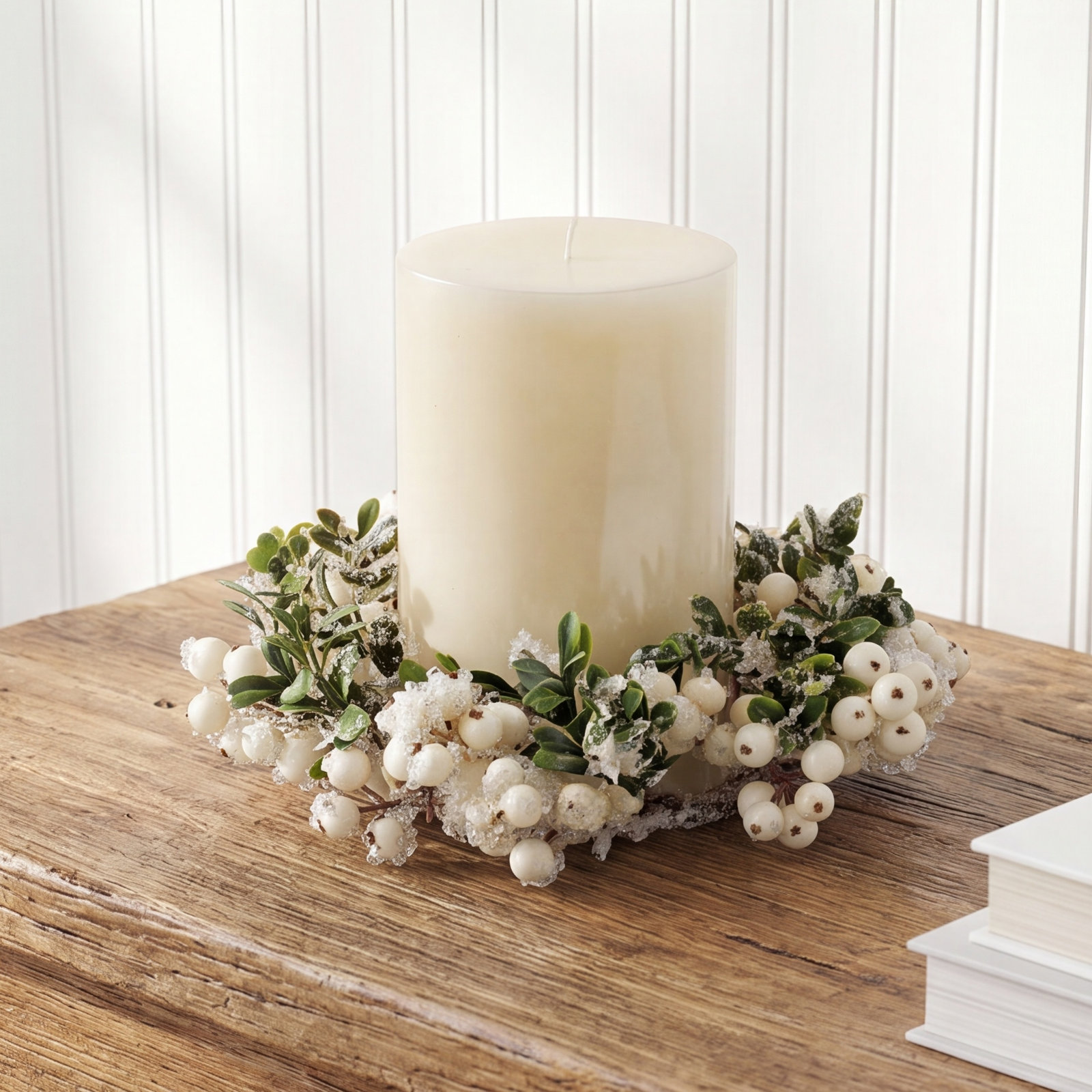 9.5'' Faux Boxwood Wreath, Frosted White