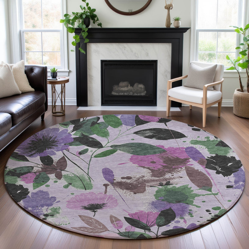Premium Machine Washable Harjo AMF1549 Floral Rug, Round 8'