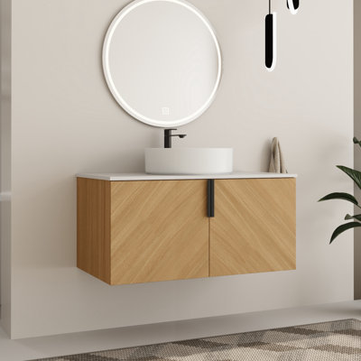 Ensemble de meuble-lavabo simple 36 po avec plateau en pierre et lavabo vasque en céramique Caldicot