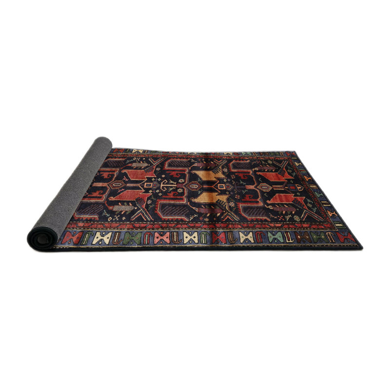Tapis noir/rouge/beige traditionnel Johnelle, Rond 3 pi