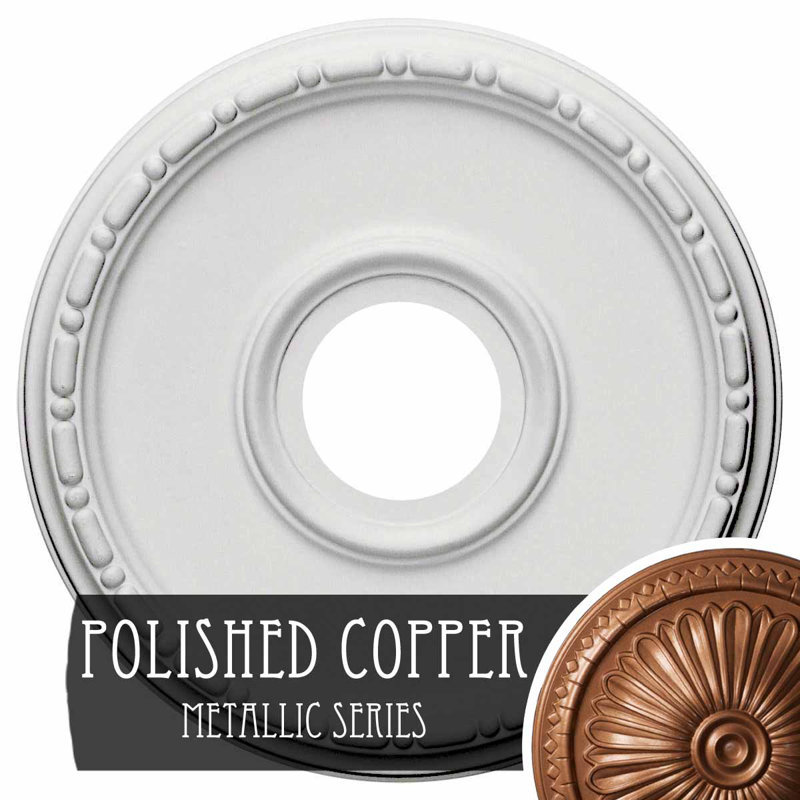 Médaillon de plafond Endurathane Medea, DE 16 1/2 po x P 3 7/8 po x P 1 1/2 po (convient aux auvents jusqu'à 5 3/8 po), fini cuivre poli peint à la main