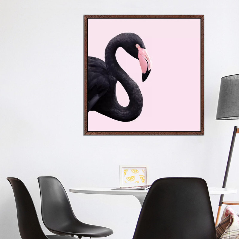 Black Flamingo by Paul Fuentes - Print on Canvas, 93.98 cm H x 93.98 cm W x 1.91 cm D, Brown Framed
